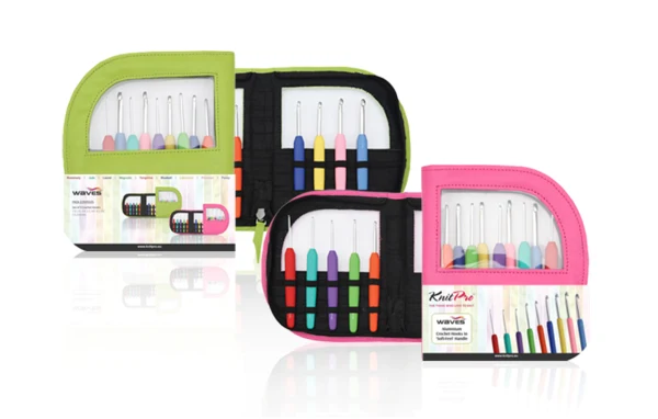 KnitPro WAVES Hæklenålesæt (pink taske i kunstlæder)